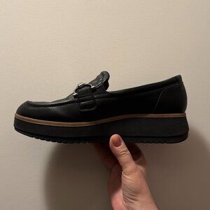 Clarks, Womens Black Leather Loafers, 7.5